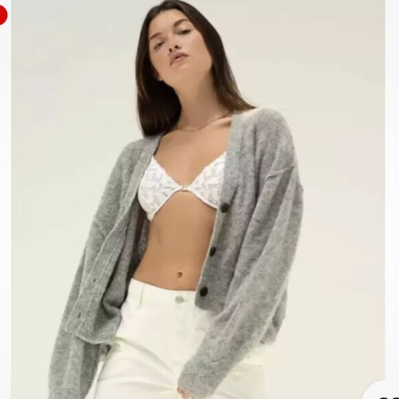 Free People Eclair Alpaca oversized Gray knit cardigan women's size Large - Picture 2 of 8